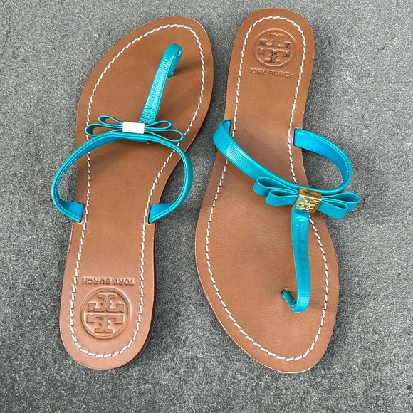 Like New Tory Burch Turquoise Slides Size 8.5 - Picture 2 of 7